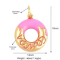 Pink and gold donut-shaped charm for jewelry making with 13mm diameter dimensions - Pink Gold Wave Donut (ACF6621-1)
