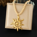Gold plated stainless steel sun pendant necklace with twisted rope chain on jewelry box - Gold Sun Pendant Twist Rope Chain (N4022)
