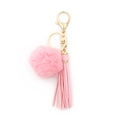 Portachiavi con pompon rosa e nappa con moschettone dorato e anello in metallo lucido - Rosa Intenso