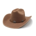 Classic dark brown wool felt western cowboy hat with leather band and vintage metal studs - M (56-58cm) / Khaki