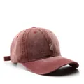 Retro wine red washed cotton baseball cap with white embroidered W letter on front - Burgundy