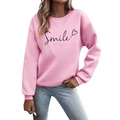 Felpa rosa a girocollo con stampa Smile nera scritta a mano e grafica a cuore - S / Rosa