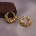 Elegant 18K gold plated hoop earrings with a unique layered micro-bead textured design - Bead Woven Process / E-063---Gold