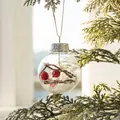 Pallina di Natale trasparente 6cm con bacche rosse e rametti su corda di canapa - 6CM Palla Trasparente Bacche Rosse Vite Secca