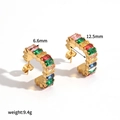 Orecchini a cerchio dorati in acciaio inossidabile con zirconi colorati e misure - Stile Zirconia Colorato Oro (TE60383)