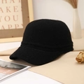 Classic black wool blend knit baseball cap for winter warmth with ribbed brim detail - M (56-58cm) / Black