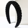 Detailed close-up of a handmade black crystal beaded headband with velvet lining - Solid Black