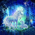 DIY diamond painting kit with unicorn family in a mystical forest and colorful crystals - Fantasy Unicorn Forest / 20x30cm