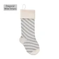 Knitted Christmas stocking with gray and cream diagonal wide stripes and a hanging loop - Ivory Top/Silver Gray Wide Diagonal Stripes