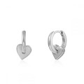 Minimalist silver S925 sterling silver heart-shaped drop earrings with small diamonds - Silver Heart Style (W800129-SS)