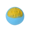 Blue and yellow dog squeaky ball with embossed bone patterns for fetching and chewing - Blue