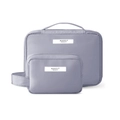 Zweiteiliges Set Kosmetiktaschen aus malvenfarbenem Nylon mit Makeup Beauty Etikett - Grau / Groß