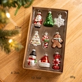 9-teiliges Set festlicher Glas-Weihnachtskugeln mit Weihnachtsmann, Schneemann und Baum - Mehrfarbig Bemaltes Thema