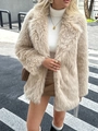 Elegant beige faux fur coat for women, street style fashion with soft plush texture - S / Beige Apricot