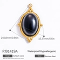 18k gold plated stainless steel oval black obsidian pendant with beaded edge detail - Vintage Black Oval Gemstone Style (PJ91419A)