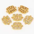 Set of 6 gold plated bulldog jewelry connectors with pavé cubic zirconia for DIY designs - Gold Plated French Bulldog with White Zirconia