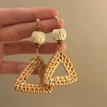 Pendientes bohemios de ratán trenzado triangular con cuentas de madera y plata - 2# Pin de Plata - Café - Estilo Triángulo