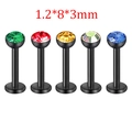 Set of 5 black stainless steel labret studs with colorful gemstones in 1.2x8x3mm size - Black Regular Style