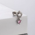 Pendiente vintage de titanio con piedra redonda y colgante de corazón de circón rosa - Gema Redonda Vintage con Corazón Rosa (A56-4#) / Pieza Única