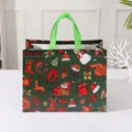 Kerst cadeauzakje van vliesstof in donkergroen met kerstman- en rendierpatronen - 32.5*25*17cm / Donkergroen (Stijl 4)
