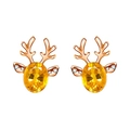Rose gold reindeer earrings with yellow oval gemstones and sparkling accents - Rose Gold-Champagne Crystal