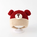 Dettagli della trama a maglia di un berretto da orso bicolore in filato morbido - 50cm(1-2 Anni) / Rosso