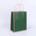 Vertical dark green kraft paper shopping bag with contrast tan handles and edges - Dark Green Cow-print Frame; 15*8*21 (small Vertical)