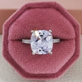 Exaggerated silver cushion-cut faux diamond engagement ring in pink velvet box - US 6 / Silver