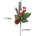 Artificial Christmas berry picks with pine cones and needles for holiday floral decor - Rose Leaf Red Berry Pine Stem (27x11cm)