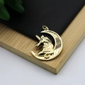 Gold unicorn crescent moon pendant with colorful rainbow zircons for DIY jewelry - Unicorn Crescent Rainbow Style