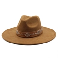 Cappello fedora invernale in finta pelle scamosciata color cammello con borchie - M (56-59cm) / Cachi