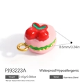 Pink macaron stainless steel pendant with cherry and 18K gold ring detail, model PJ93223A - Pink Macaron Pendant PJ93223A