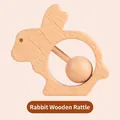 Cute bunny shaped wooden rattle toy for infants, natural wood teething and grasping tool - Natural Rabbit Wood Bead Bell