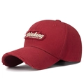 Vintage burgundy cotton baseball cap with distressed details and Thinking WISHFUL patch - Burgundy