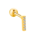 Golden bar cartilage stud earring with five sparkling zircon stones and screw back ball - Letter I