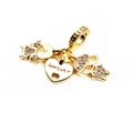 Close-up of gold heart charm engraved with forever and micro-paved zircon figures - Family Forever/Figures