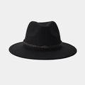 Detalle de sombrero fieltro negro con banda trenzada marrón y logo de rinoceronte - M (56-58cm) / Estilo de Hebilla de Rinoceronte Tejida Marrón Oscuro