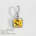 Exquisiter 6x6mm quadratischer gelber Jonquille-Geburtsstein-Anhänger aus Edelstahl - November Hellgelb-Silber