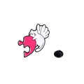 Spilla smaltata con gatto bianco con ali e pezzo di puzzle rosa per vestiti e borse - Gatto Angelo Bianco e Nero-Puzzle Rosa