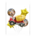 Construction party kit with concrete mixer balloon, circular prints and yellow stars - Cement Truck 5-Piece Set