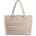 Quilted beige nylon tote bag with multiple compartments and side pockets for sports travel - Khaki