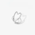 Adjustable open 316L stainless steel ring with minimalist hollow heart design in silver finish - Silver Heart Shape Style (PD725)