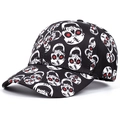 Gorra de béisbol Halloween unisex en tela negra con estampado de calaveras blancas y rojas - Ajustable / Negro