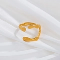 Irregular matte gold titanium steel open ring with a streamlined organic design - F10104 Geometric Irregular Gold