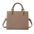 Minimalist rectangle handbag in nude matte leather with gold hardware and top handle - Khaki