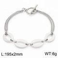 Elegante pulsera de acero inoxidable plateado con cierre de barra y eslabones - Estilo de Componente Ovalado Plateado (KB170587-Z)