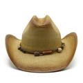 Classic western cattle head cowboy straw hat with colorful beads and curved brim - M (56-58cm) / Khaki