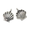 Silver shell alloy pendant for DIY jewelry making featuring front and back views - Round Shell (A4-042) / Antique Silver