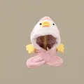 Pink plush hooded scarf for kids featuring a cute duck design and soft fleece texture - Handmade Pink Duck (for Ages 1-4)