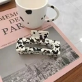 Pinza per capelli rettangolare in acetato con classica trama maculata bianca e nera - Medio-Bianco Nero 7,5 cm